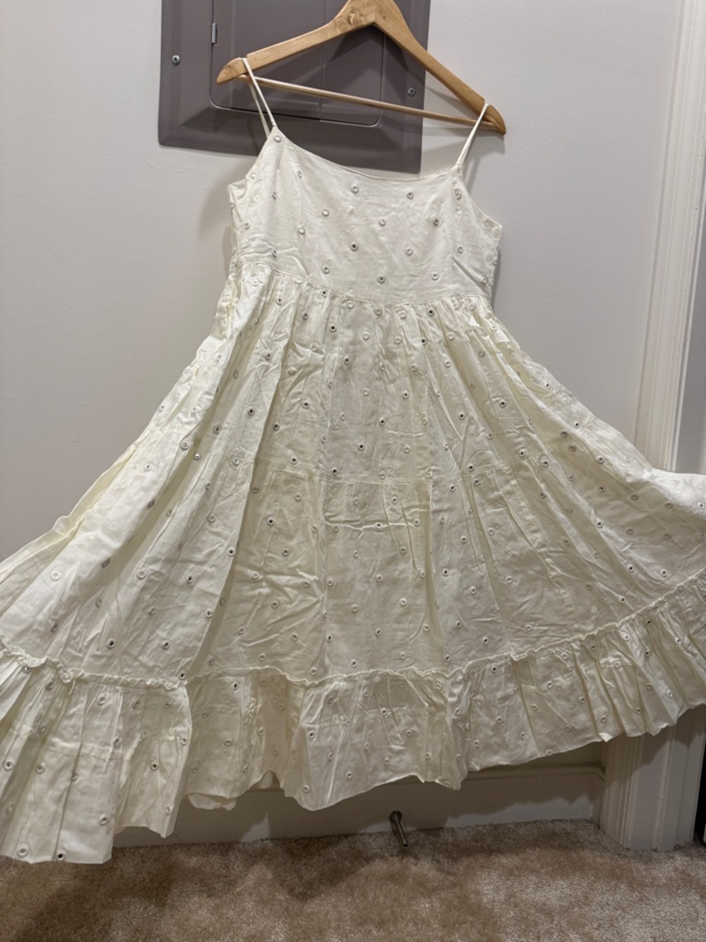 Cream Eyelet Spaghetti-Strap Sundress